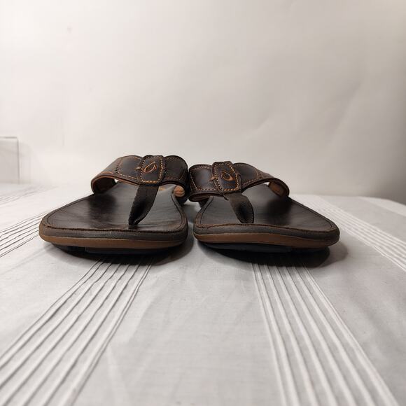 OluKai Leather Thong Flip Flop Sandals Men's Size 12 Brown - Picture 4 of 8